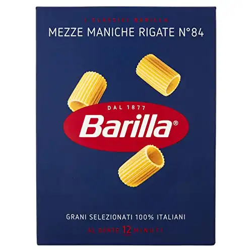 Barilla Pasta Mezze Maniche Rigate, Pasta di Semola di Grano Duro 100% Italiano, Confezione da 500g